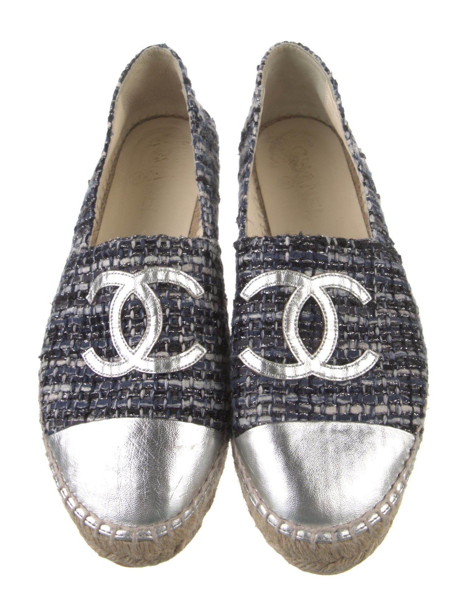 Chanel Interlocking CC Logo Tweed Espadrilles